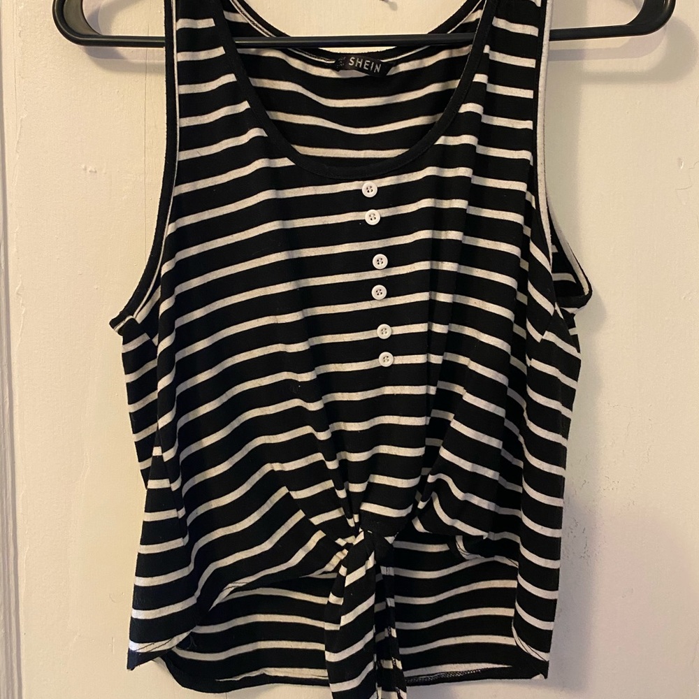 Black And white striped crop tie bottom